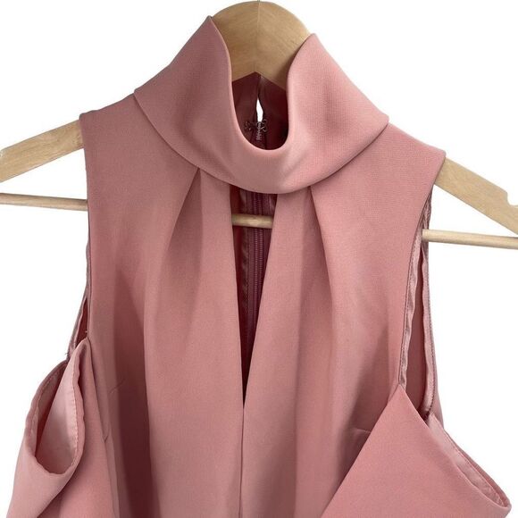 Topshop Women's Cold Shoulder Keyhole Mock Neck Dress Casual Pink Size 2 - Picture 11 of 12